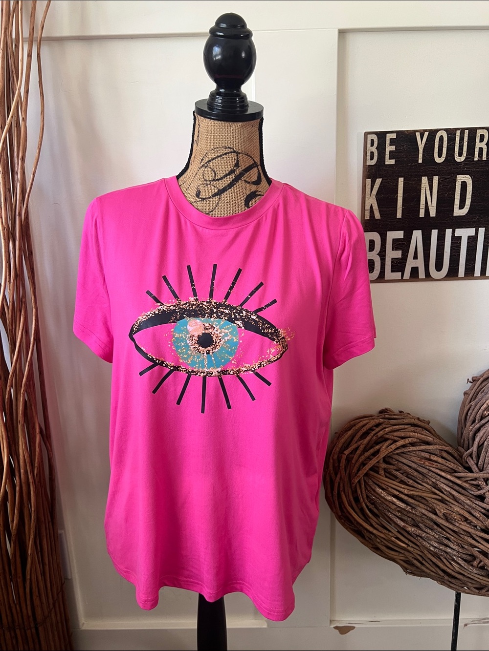 Hot Pink Graphic Eye Short Sleeve Tee